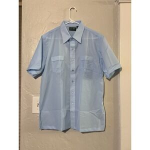 Vtg Haband Of Paterson Pocket Men's Dress Shirt Sz Large XL Short Slv Blue New